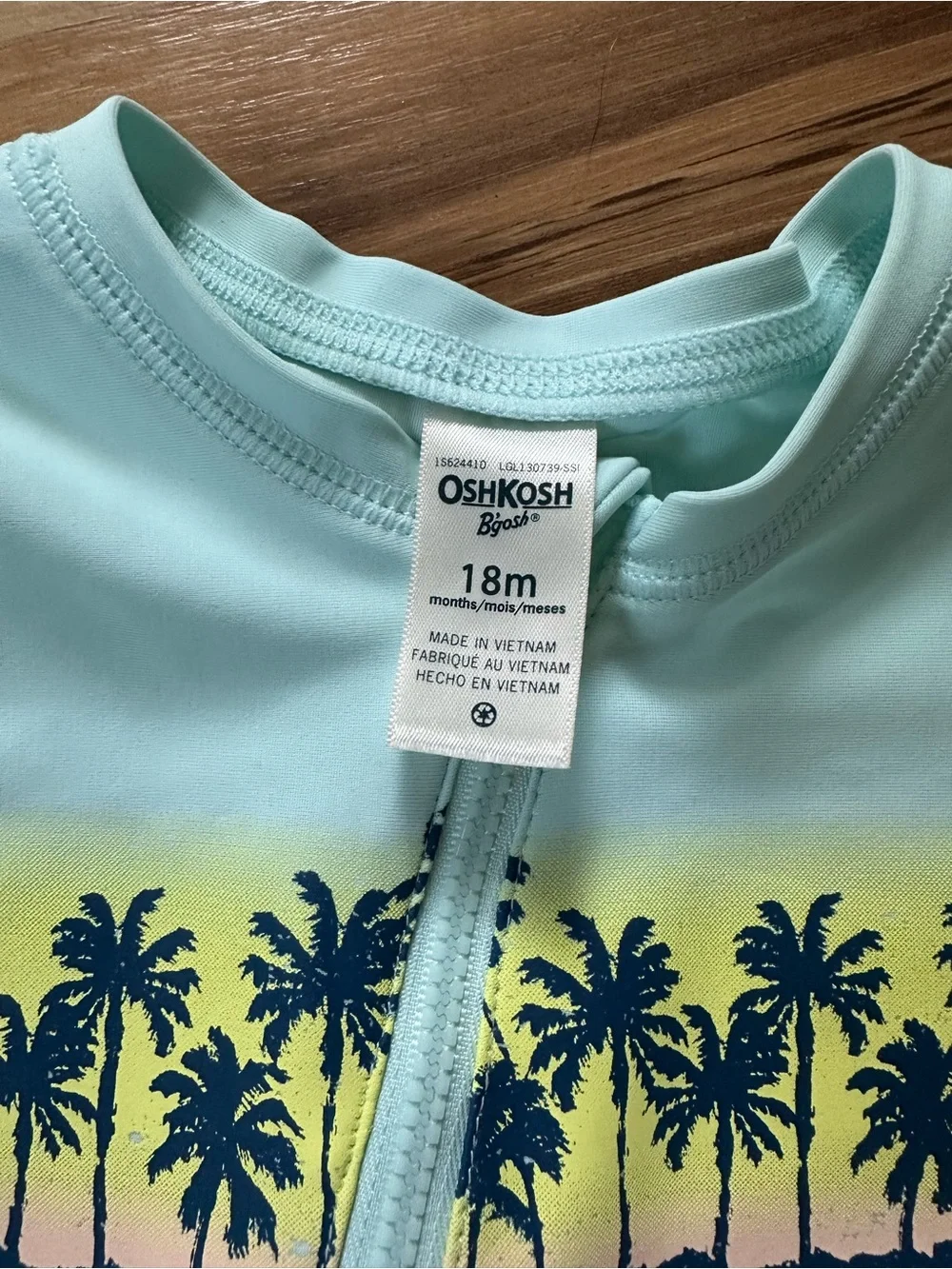 OshKosh B'gosh Light Blue Palm-Print Zip Short-Sleeve Swim Rashguard 18 months